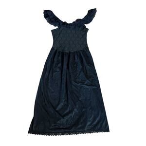VTG Stroke Of Midnight Black Sheer‎ Lace Ruffle Long Slip Dress Small Whimsygoth